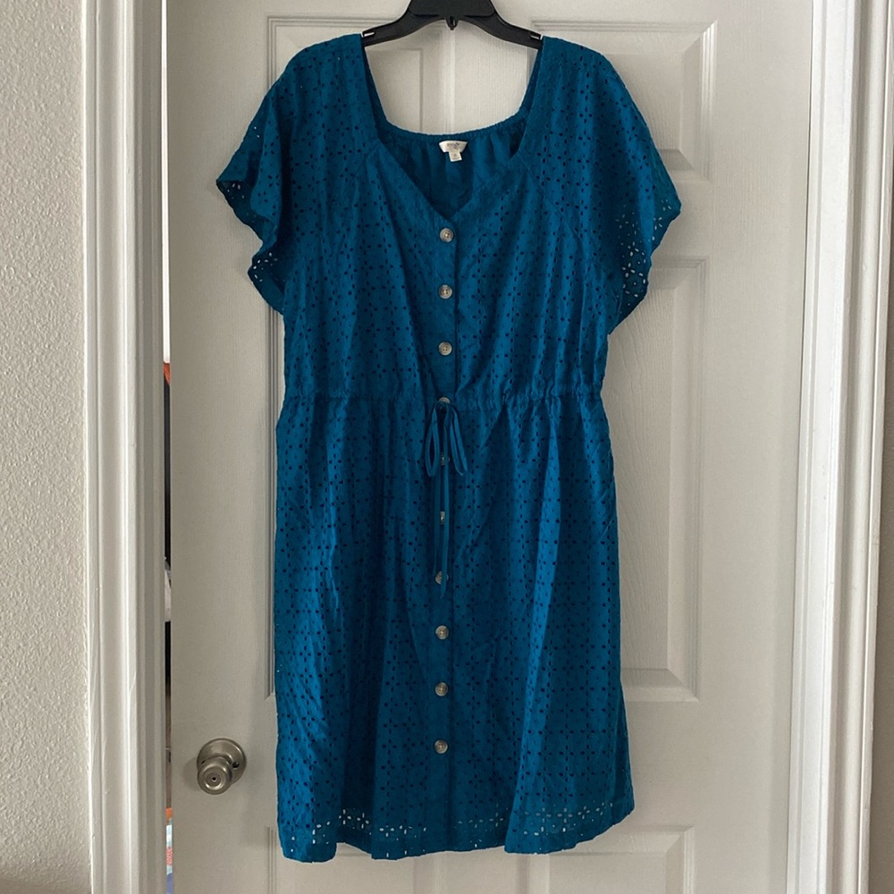 Terra & Sky Teal Eyelet Button-Front Dress